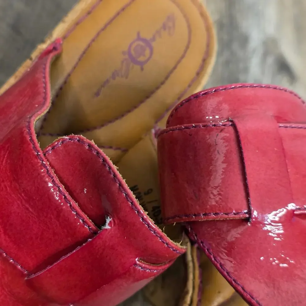 Born Red Patent Leather Cork Wedge Sandals Thong Platform Comfort Heels Size 9